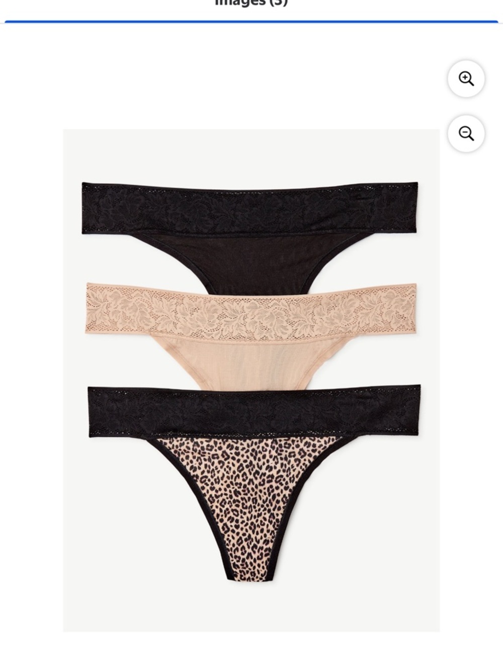 3-Pack Lace Waistband Thong Set in Black & Nude Leopard
